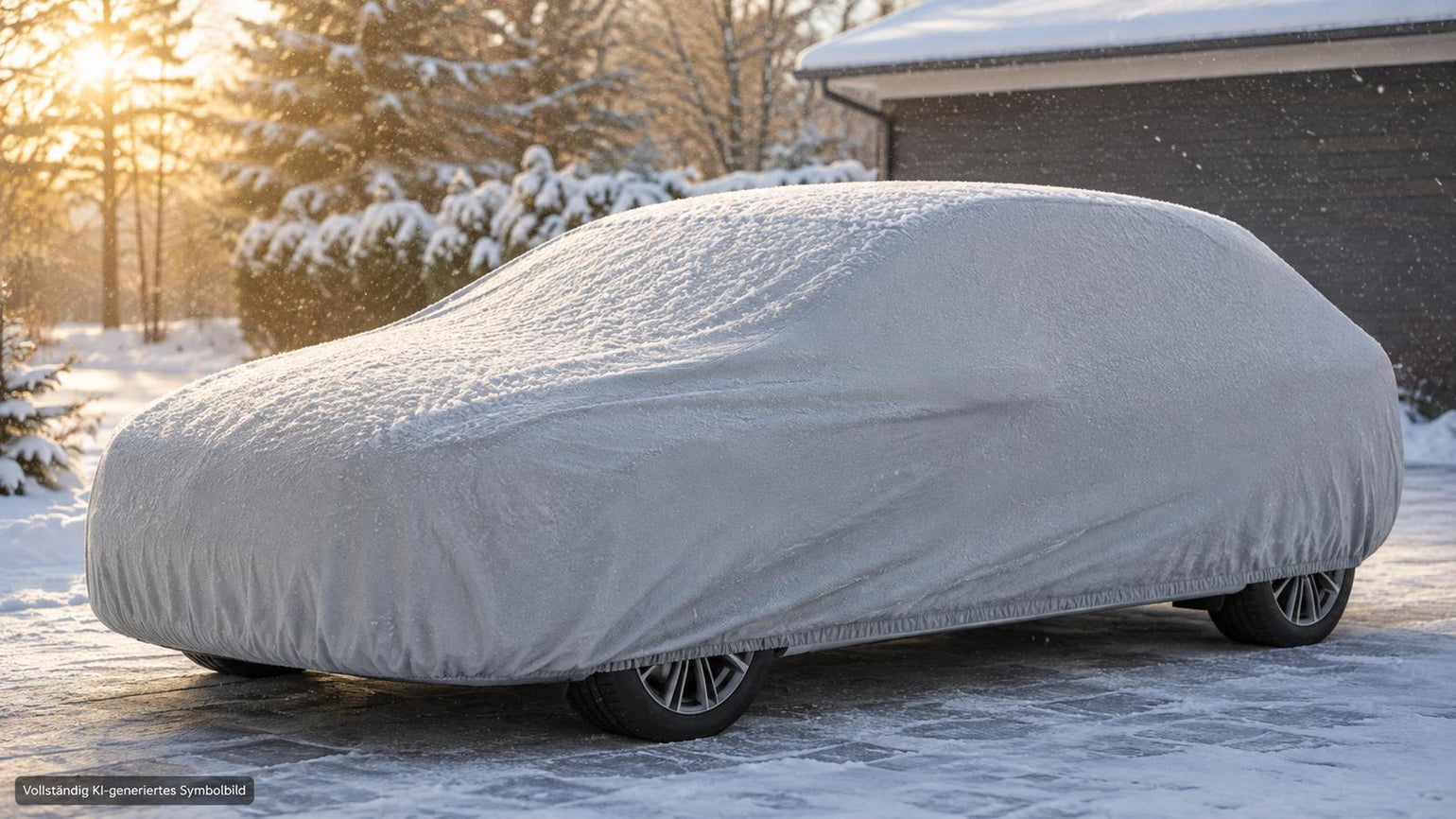 Wasserdichte Winter-Autoabdeckung schützt ein Auto vor Schnee und Eis